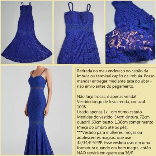 Vestido longo de festa azul para magrinhas PPP, ótimo estado