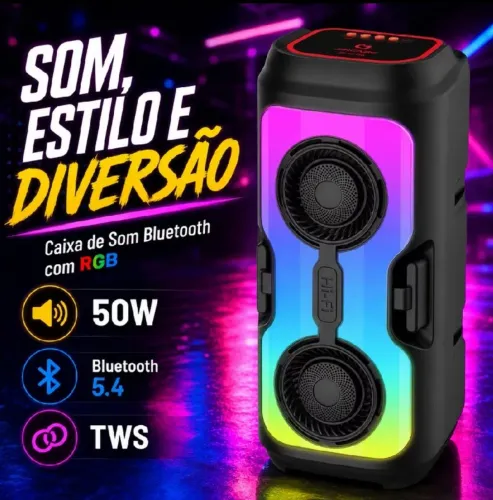 Caixa de Som Bluetooth Potente TWS LED RGB Nova R$134