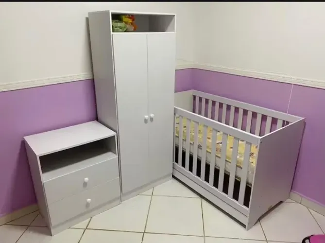 Kit 3x1 Berço, Cômoda e armário de bebê NOVO