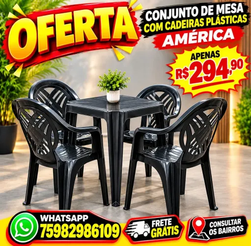 Conjunto de mesa com cadeiras plásticas América