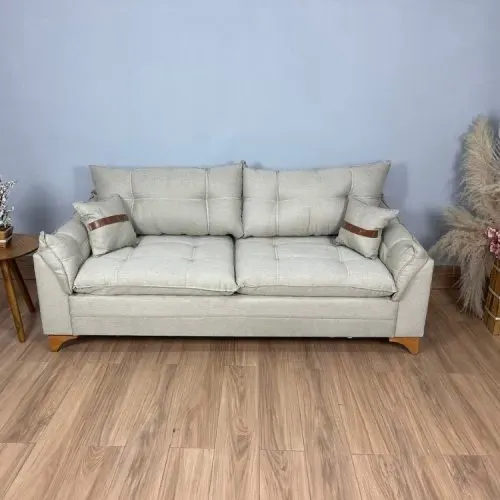 Sofá 3 lugares Luna 2.00m - Bege Linho Entrega Rápida