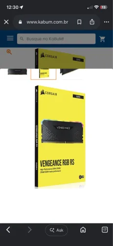 Memória ram corsair vengeance rs 64gb (2x32) 3600mhz