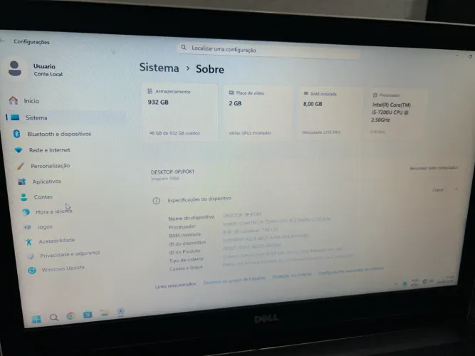 NOTEBOOK DELL INSPIRON 5566 I5 7geracao - TELA 15,6? - PRONTO PARA USO