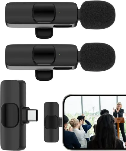 Microfone Sem Fio F4 Wireless Duplo (One by Two) - Kit Completo para Celular