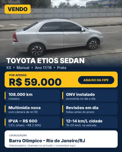 Toyota Etios XS Sedan 1.5 Flex 16V 4P Mec. 2018