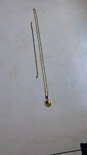 Cordão 35cm c/ Pingente Banhado Ouro 18K + Pulseira 20cm Banhado Ouro 18K