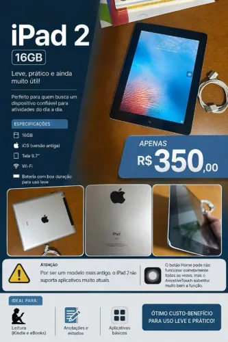 iPad 2 16GB Wi-Fi Prata - Funcionando, com cabo