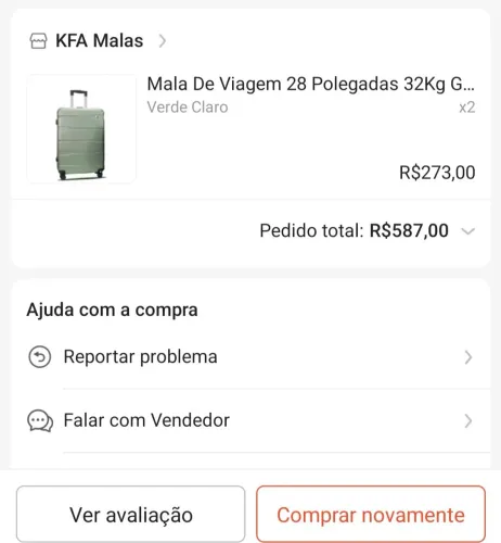 Mala de viagem. Comprei duas e usei somente uma, a outra está na embalagem ainda.