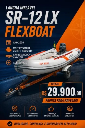 AC TROCA!! LANCHA INFLÁVEL SR-12 LX FLEXBOAT ANO 2009+MOTOR YAMAHA 25HP+CARRETA 