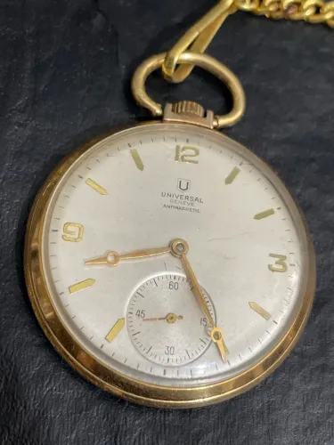 Calibre 287 Relógio de bolso Universal Geneve antimagnetic ?de corda? banhado a ouro