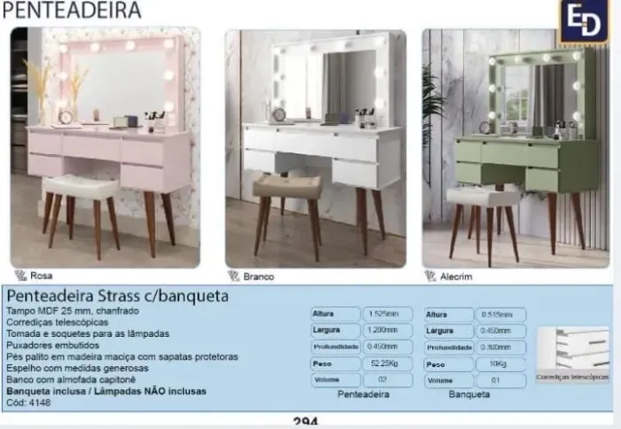 Penteadeira Strass com banqueta