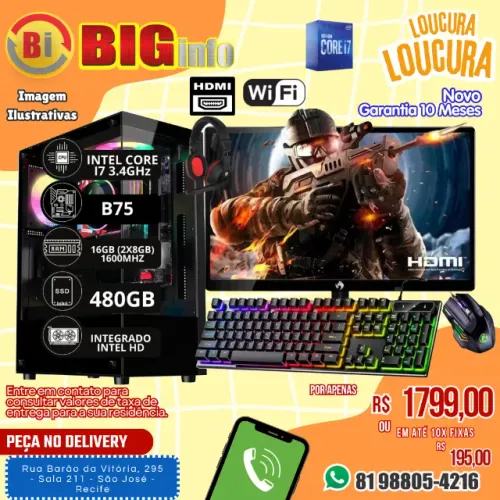 Computador Completo I7 3.4ghz 16gb Ssd 480gb Monitor 19 Hd Intel 4000 - NOVO