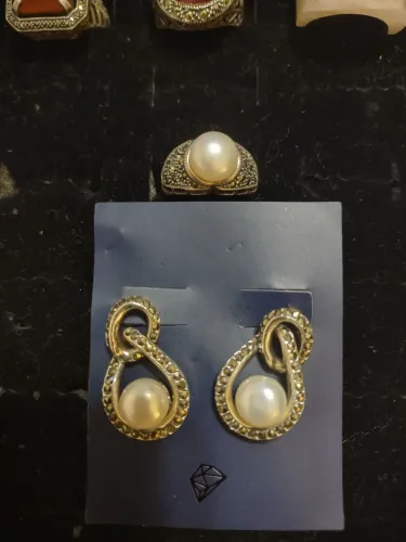 Conjunto anel+brincos Prata com Marcassitas