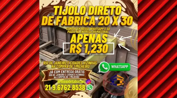 tijolo 10 furos 20x30 entrega imediata 