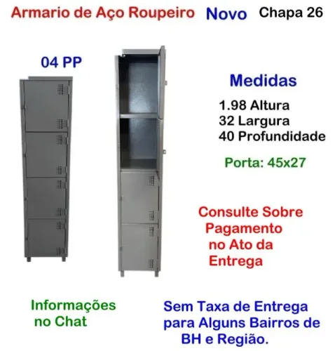 Armário Roupeiro de Aço 04 Portas comercio Empresa Vestiário Industria Escola casa Loja