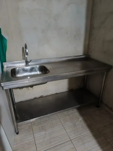 Mesa Pia Aço Inox Uma Cuba Esquerda e Prateleira