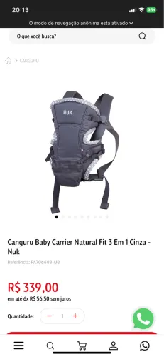 Canguru Baby Carrier Natural Fit 3 Em 1 Cinza