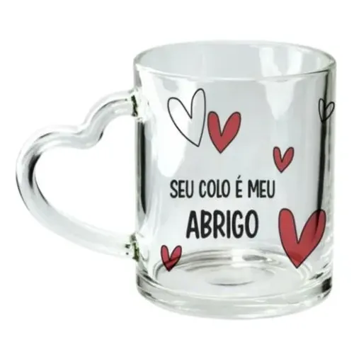 Caneca de Vidro Alça Love Namorados Personalizada