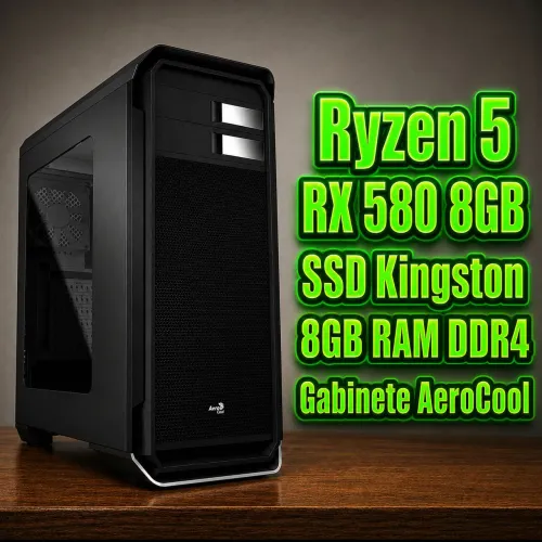 12X RYZEN 5 RX 580 8GB MEMÓRIA RAM 8GB DDR4 SSD KINGSTON PLACA VÍDEO GABINETE GAMER FONTE