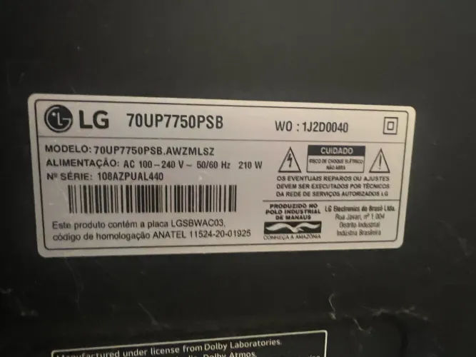 Tv 70 polegadas LG para retirada de peças.