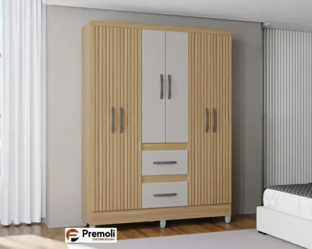 Guarda Roupa Capri Cor Damasco/Off/Ripado 6 Portas e 2 Gavetas Poquema