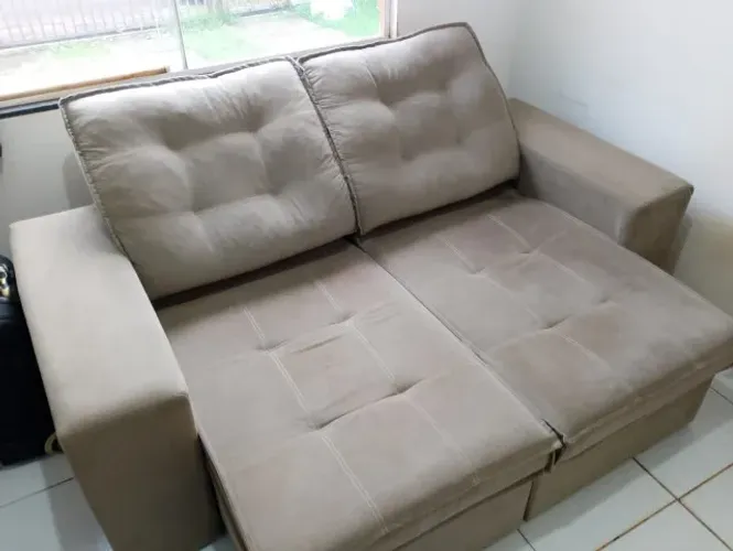 Sofá retrátil e reclinável 2 lugares - tecido suede, cor café 