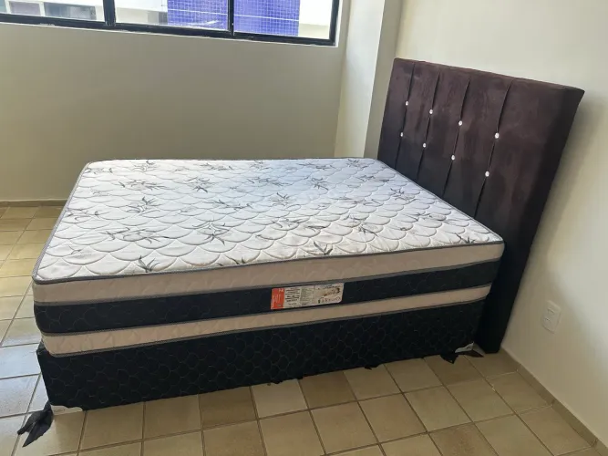 Cama Casal 1,38 + Colchão Topázio + Cabeceira Estofada 