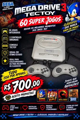 ? MEGA DRIVE 3 TECTOY - 60 SUPER JOGOS ?