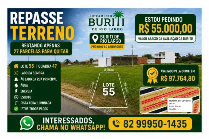 Vendo terreno no Loteamento Buriti em Rio Largo-AL