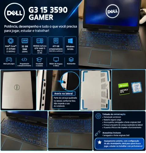 Notebook Gamer Dell G3 3590 i7 | GTX 1660 Ti | 32 GB RAM
