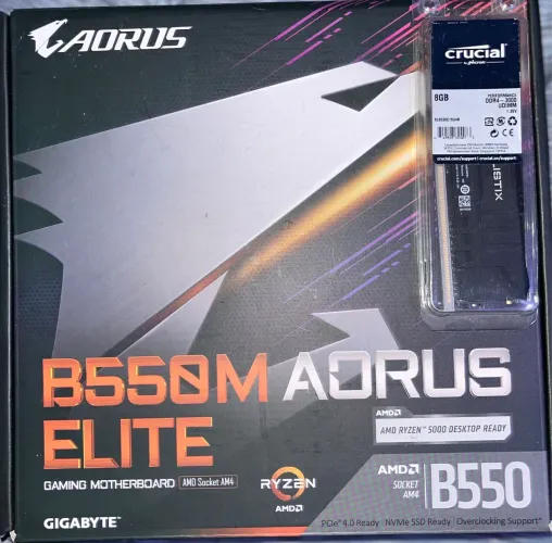 Memória Ram 8gb Crucial + Placa Mãe B550M Aorus Elite