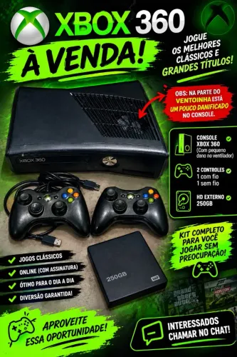 Xbox 360 + 2 Controles + HD 250GB | Kit Completo!
