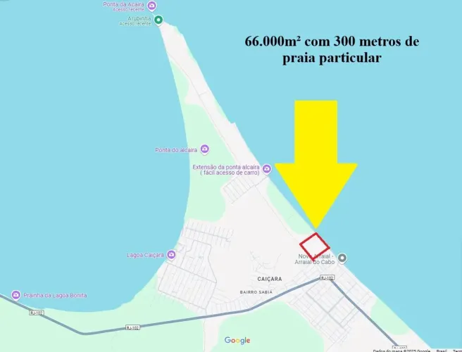 Ótimo terreno em Arraial do Cabo com 300m de praia da Lagoa de Araruama