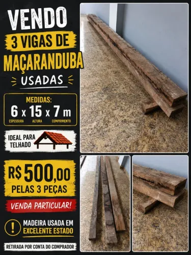 Viga de madeira para telhado de maçaranduba 6x15x7.
