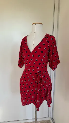 Vestido Maria Filó Vermelho Estampado - Tam. M
