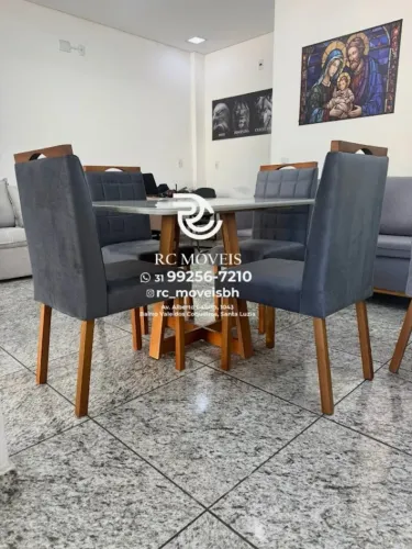 Mesa de jantar 1,20x0,80 Tampo Vidro + 4 Cadeiras Madeira maciça | Direto da Fabrica