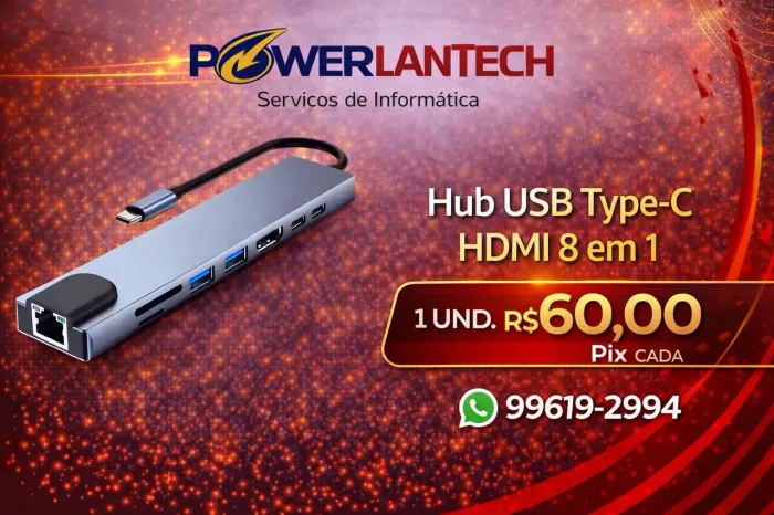 Hub USB Type-C HDMI, RJ45 8 em 1