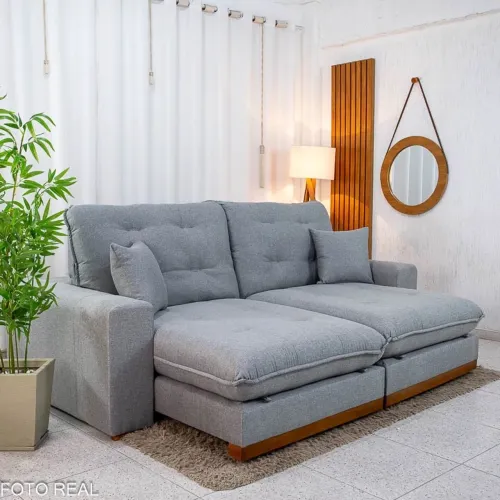 Sofá Retrátil Reclinável Innove 2.50m Linho Cinza - Molas Ensacadas