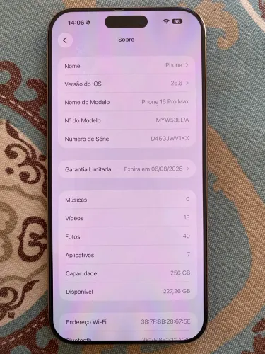 Vendo IPhone 16 Pro Max 256GB seminovo com garantia Apple