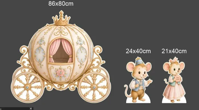 KIT DECORAÇÃO CINDERELA ? CARROÇA DA PRINCESA + RATINHOS