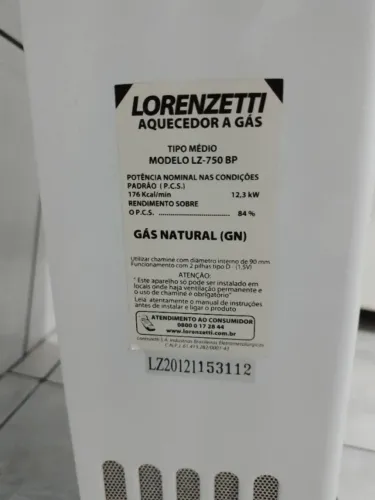 Aquecedor Lorenzetti Gás Natural LZ 750B vendo no estado em que se encontra.