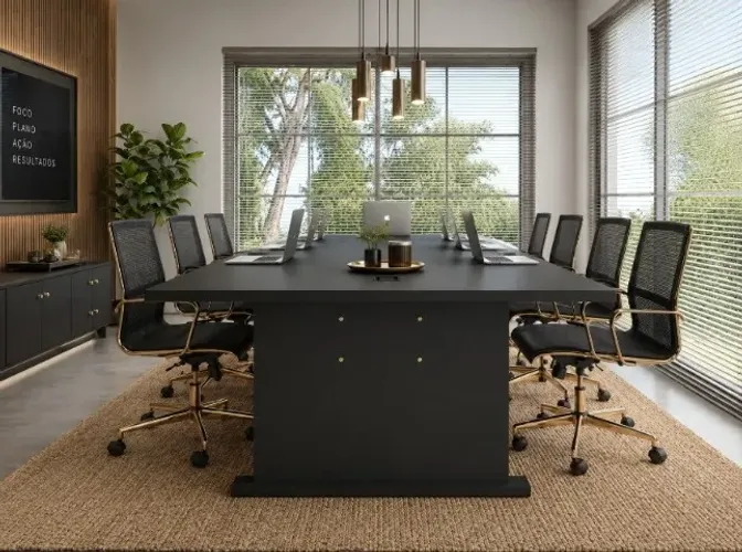 Mesa de Reunião Carbon Delluxe. Alto Padrão Com Tomadas: L240cm x P110cm x A74cm