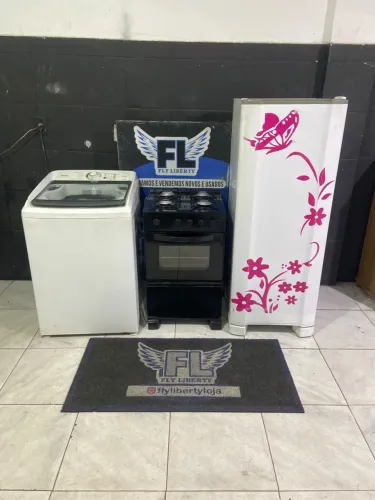 GELADEIRA ESMALTEC DEGELO SECO FOGÃO 4 BOCAS MANUAL TAMPO DE VIDRO MÁQUINA DE LAVAR 12 KG