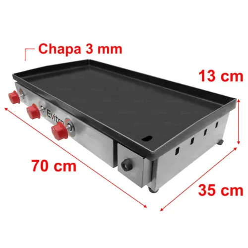 Chapa Lanches Hambúrguer Industrial Ferro A gás EVITRA 5MM