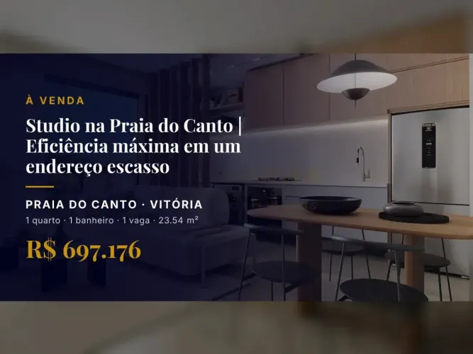 Exclusivo Studio na Praia do Canto | Alta liquidez garantida