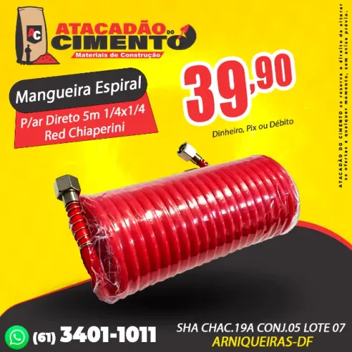 Mangueira Espiral P/ar Direto 5m 1/4x1/4 Red Chiaperini Vermelho