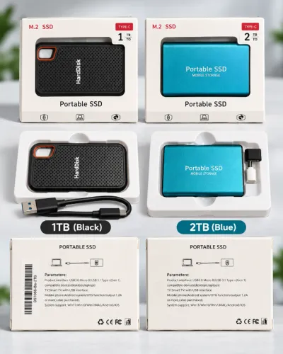 SSD Portátil 2TB USB-C Novo com Cabo