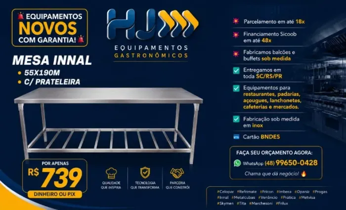 aln. Mesa Innal com prateleira 55x190m