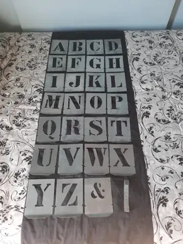 Stencil Molde Vazado do Alfabeto em Chapa, 37 peças, 100mm x 77mm