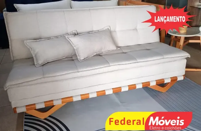 Sofá Cama 1,82m Tecido Linho Cinza Lindo - Entregamos